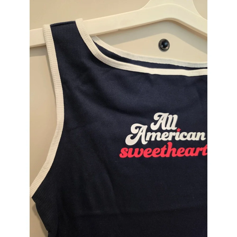 Wild Fable Womens Tank Top XXL Navy Blue New All American Sweetheart Graphic - Picture 2 of 5